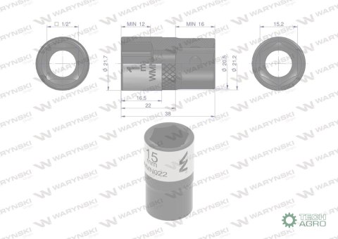 "Nasadka sześciokątna 1/2"". 15 mm. CrV5 BV30. DIN 3124. Waryński "Nasadka sześciokątna 1/2"". 15 mm. CrV5 BV30. DIN 3124. Waryński