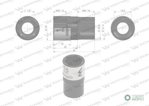 "Nasadka sześciokątna 1/2"". 16 mm. CrV5 BV30. DIN 3124. Waryński "Nasadka sześciokątna 1/2"". 16 mm. CrV5 BV30. DIN 3124. Waryński