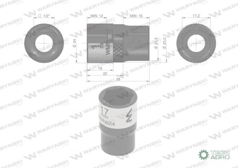 "Nasadka sześciokątna 1/2"". 17 mm. CrV5 BV30. DIN 3124. Waryński "Nasadka sześciokątna 1/2"". 17 mm. CrV5 BV30. DIN 3124. Waryński