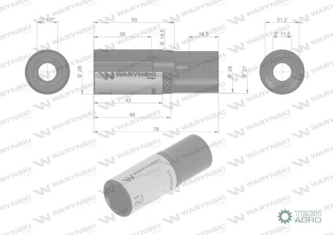 "Nasadka sześciokątna 1/2"". 21 mm. dług . CrV50BV30. DIN 3124. Waryński "Nasadka sześciokątna 1/2"". 21 mm. dług . CrV50BV30. DIN 3124. Waryński