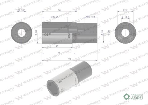 "Nasadka sześciokątna 1/2"". 22 mm. dług . CrV50BV30. DIN 3124. Waryński "Nasadka sześciokątna 1/2"". 22 mm. dług . CrV50BV30. DIN 3124. Waryński