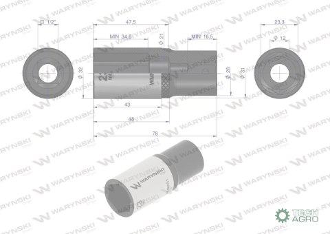 "Nasadka sześciokątna 1/2"". 23 mm. dług . CrV50BV30. DIN 3124. Waryński "Nasadka sześciokątna 1/2"". 23 mm. dług . CrV50BV30. DIN 3124. Waryński