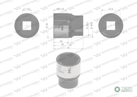 "Nasadka sześciokątna 1/2"". 27 mm. CrV5 BV30. DIN 3124. Waryński "Nasadka sześciokątna 1/2"". 27 mm. CrV5 BV30. DIN 3124. Waryński