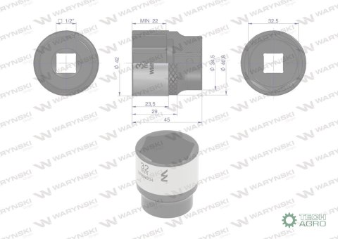 "Nasadka sześciokątna 1/2"". 32 mm. CrV5 BV30. DIN 3124. Waryński "Nasadka sześciokątna 1/2"". 32 mm. CrV5 BV30. DIN 3124. Waryński