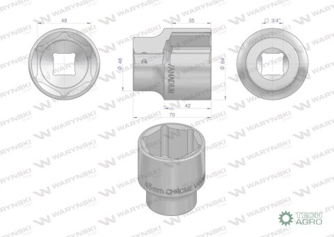 "Nasadka sześciokątna 3/4"". 48 mm. CrV5 BV30. DIN 3124. Waryński "Nasadka sześciokątna 3/4"". 48 mm. CrV5 BV30. DIN 3124. Waryński