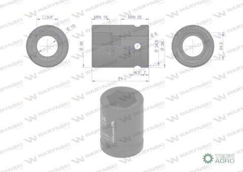 Nasadka udarowa sześciokątna 3/4". 24 mm. CrMo. DIN 3129. Waryński Nasadka udarowa sześciokątna 3/4". 24 mm. CrMo. DIN 3129. Waryński
