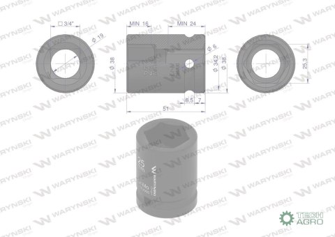 Nasadka udarowa sześciokątna 3/4". 25 mm. CrMo. DIN 3129. Waryński Nasadka udarowa sześciokątna 3/4". 25 mm. CrMo. DIN 3129. Waryński