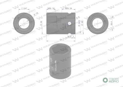 Nasadka udarowa sześciokątna 3/4". 26 mm. CrMo. DIN 3129. Waryński Nasadka udarowa sześciokątna 3/4". 26 mm. CrMo. DIN 3129. Waryński