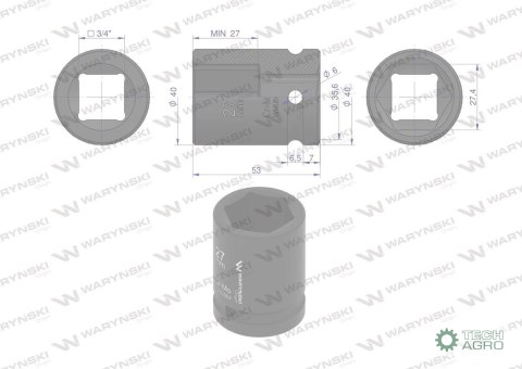 Nasadka udarowa sześciokątna 3/4". 27 mm. CrMo. DIN 3129. Waryński Nasadka udarowa sześciokątna 3/4". 27 mm. CrMo. DIN 3129. Waryński