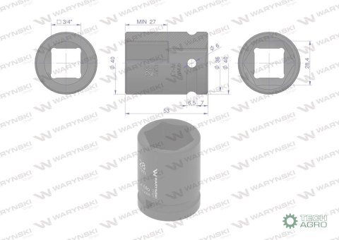 Nasadka udarowa sześciokątna 3/4". 28 mm. CrMo. DIN 3129. Waryński Nasadka udarowa sześciokątna 3/4". 28 mm. CrMo. DIN 3129. Waryński