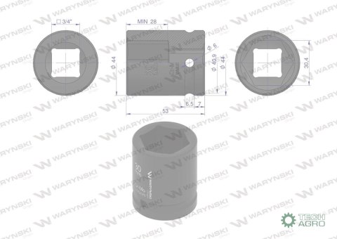 Nasadka udarowa sześciokątna 3/4". 30 mm. CrMo. DIN 3129. Waryński Nasadka udarowa sześciokątna 3/4". 30 mm. CrMo. DIN 3129. Waryński