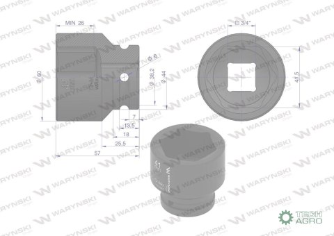 Nasadka udarowa sześciokątna 3/4". 41 mm. CrMo. DIN 3129. Waryński Nasadka udarowa sześciokątna 3/4". 41 mm. CrMo. DIN 3129. Waryński