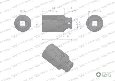 Nasadka udarowa sześciokątna długa 1/2". 32 mm. CrMo. DIN 3129. Waryński Nasadka udarowa sześciokątna długa 1/2". 32 mm. CrMo. DIN 3129. Waryński