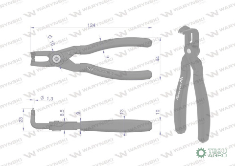 Specjalistyczne szczypce do pierścieni osadczych 127 mm wewnętrzne wygięte Waryński Specjalistyczne szczypce do pierścieni osadczych 127 mm wewnętrzne wygięte Waryński