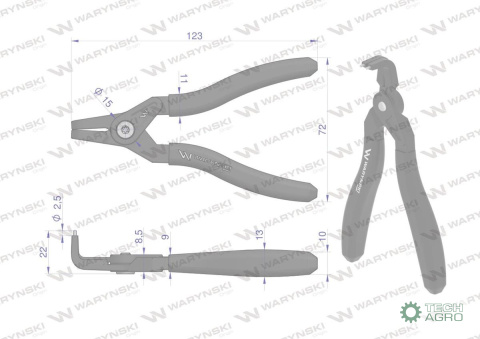 Specjalistyczne szczypce do pierścieni osadczych 127 mm zewnętrzne wygięte Waryński Specjalistyczne szczypce do pierścieni osadczych 127 mm zewnętrzne wygięte Waryński
