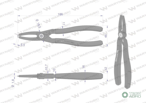 Specjalistyczne szczypce do pierścieni osadczych 178 mm wewnętrzne proste Waryński Specjalistyczne szczypce do pierścieni osadczych 178 mm wewnętrzne proste Waryński