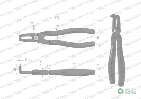 Specjalistyczne szczypce do pierścieni osadczych 178 mm wewnętrzne wygięte Waryński Specjalistyczne szczypce do pierścieni osadczych 178 mm wewnętrzne wygięte Waryński