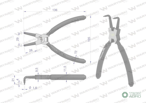 Szczypce do pierścieni osadczych 150 mm wewnętrzne wygięte Waryński Szczypce do pierścieni osadczych 150 mm wewnętrzne wygięte Waryński