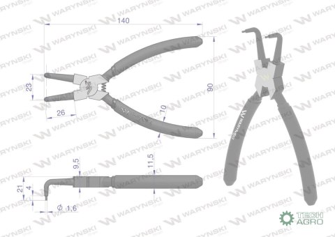 Szczypce do pierścieni osadczych 150 mm wewnętrzne wygięte Waryński Szczypce do pierścieni osadczych 150 mm wewnętrzne wygięte Waryński
