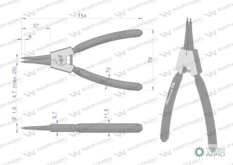 Szczypce do pierścieni osadczych 150 mm zewnętrzne proste Waryński Szczypce do pierścieni osadczych 150 mm zewnętrzne proste Waryński