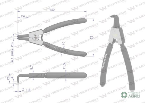 Szczypce do pierścieni osadczych 150 mm zewnętrzne wygięte Waryński Szczypce do pierścieni osadczych 150 mm zewnętrzne wygięte Waryński