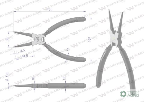Szczypce do pierścieni osadczych 180 mm wewnętrzne proste Waryński Szczypce do pierścieni osadczych 180 mm wewnętrzne proste Waryński