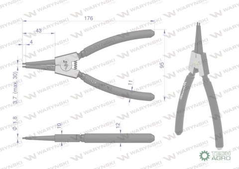 Szczypce do pierścieni osadczych 180 mm zewnętrzne proste Waryński Szczypce do pierścieni osadczych 180 mm zewnętrzne proste Waryński