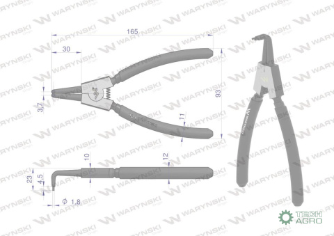 Szczypce do pierścieni osadczych 180 mm zewnętrzne wygięte Waryński Szczypce do pierścieni osadczych 180 mm zewnętrzne wygięte Waryński