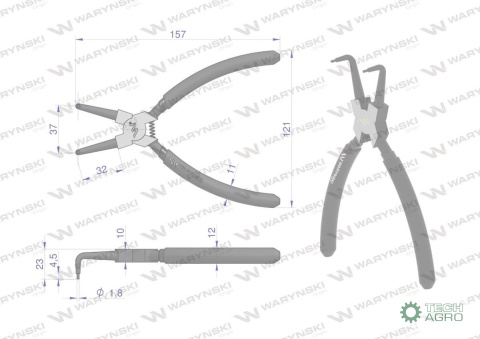 Szczypce do pierścieni osadczych 180mm wewnętrzne wygięte Waryński Szczypce do pierścieni osadczych 180mm wewnętrzne wygięte Waryński