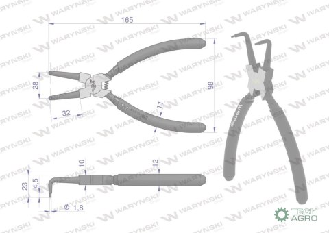 Szczypce do pierścieni osadczych 180mm wewnętrzne wygięte Waryński Szczypce do pierścieni osadczych 180mm wewnętrzne wygięte Waryński