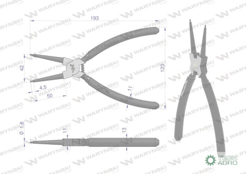 Szczypce do pierścieni osadczych 200 mm wewnętrzne proste Waryński Szczypce do pierścieni osadczych 200 mm wewnętrzne proste Waryński