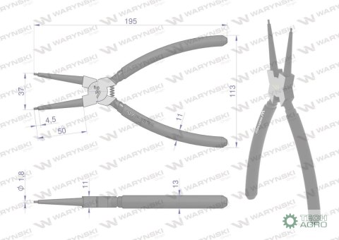 Szczypce do pierścieni osadczych 200 mm wewnętrzne proste Waryński Szczypce do pierścieni osadczych 200 mm wewnętrzne proste Waryński