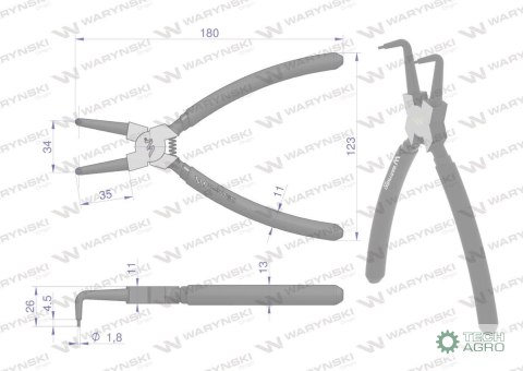 Szczypce do pierścieni osadczych 200 mm wewnętrzne wygięte Waryński Szczypce do pierścieni osadczych 200 mm wewnętrzne wygięte Waryński