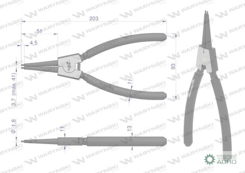 Szczypce do pierścieni osadczych 200 mm zewnętrzne proste Waryński Szczypce do pierścieni osadczych 200 mm zewnętrzne proste Waryński