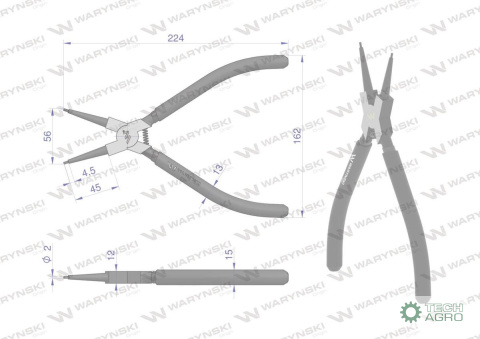 Szczypce do pierścieni osadczych 240 mm wewnętrzne proste Waryński Szczypce do pierścieni osadczych 240 mm wewnętrzne proste Waryński