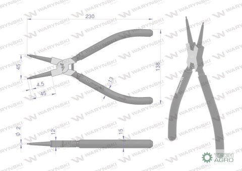 Szczypce do pierścieni osadczych 240 mm wewnętrzne proste Waryński Szczypce do pierścieni osadczych 240 mm wewnętrzne proste Waryński