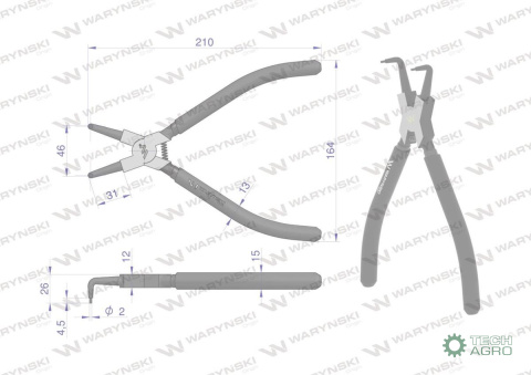 Szczypce do pierścieni osadczych 240 mm wewnętrzne wygięte Waryński Szczypce do pierścieni osadczych 240 mm wewnętrzne wygięte Waryński