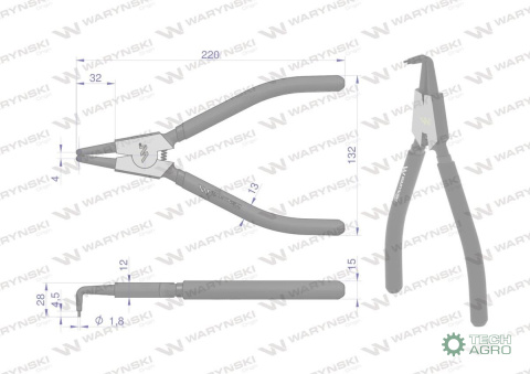 Szczypce do pierścieni osadczych 240 mm zewnętrzne wygięte Waryński Szczypce do pierścieni osadczych 240 mm zewnętrzne wygięte Waryński