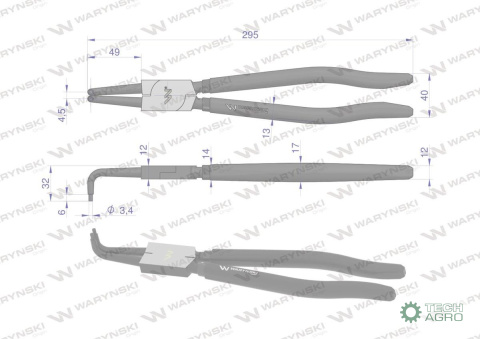 Szczypce do pierścieni osadczych 300 mm wewnętrzne wygięte Waryński Szczypce do pierścieni osadczych 300 mm wewnętrzne wygięte Waryński
