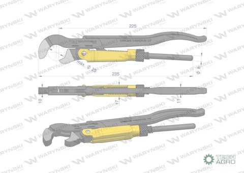 Szczypce nastawne szwedzkie do rur szczęki typ S o rozstawie max 25mm długość 235mm Waryński Szczypce nastawne szwedzkie do rur szczęki typ S o rozstawie max 25mm długość 235mm Waryński