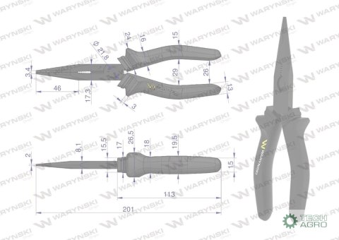 Szczypce wydłużone proste 200 mm Waryńs ki Szczypce wydłużone proste 200 mm Waryńs ki