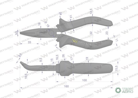 Szczypce wydłużone wygięte 160 mm Waryń ski Szczypce wydłużone wygięte 160 mm Waryń ski