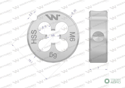 Narzynka przemysłowa M6 ze stali HSS DI N22568 Warynski Narzynka przemysłowa M6 ze stali HSS DI N22568 Warynski