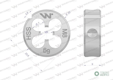 Narzynka przemysłowa M8 ze stali HSS DI N22568 Warynski Narzynka przemysłowa M8 ze stali HSS DI N22568 Warynski