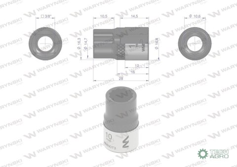 "Nasadka dwunastokątna 3/8"". 10 mm. CrV 0BV30. DIN 3124. Waryński "Nasadka dwunastokątna 3/8"". 10 mm. CrV 0BV30. DIN 3124. Waryński