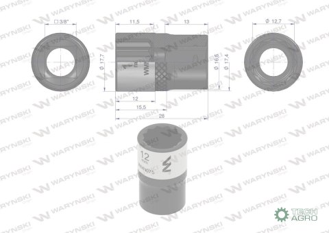 "Nasadka dwunastokątna 3/8"". 12 mm. CrV 0BV30. DIN 3124. Waryński "Nasadka dwunastokątna 3/8"". 12 mm. CrV 0BV30. DIN 3124. Waryński