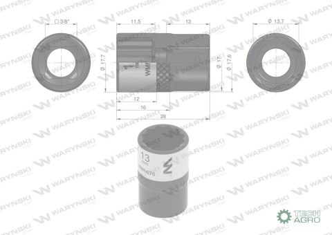 "Nasadka dwunastokątna 3/8"". 13 mm. CrV 0BV30. DIN 3124. Waryński "Nasadka dwunastokątna 3/8"". 13 mm. CrV 0BV30. DIN 3124. Waryński