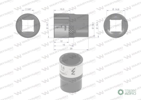 "Nasadka dwunastokątna 3/8"". 14 mm. CrV 0BV30. DIN 3124. Waryński "Nasadka dwunastokątna 3/8"". 14 mm. CrV 0BV30. DIN 3124. Waryński