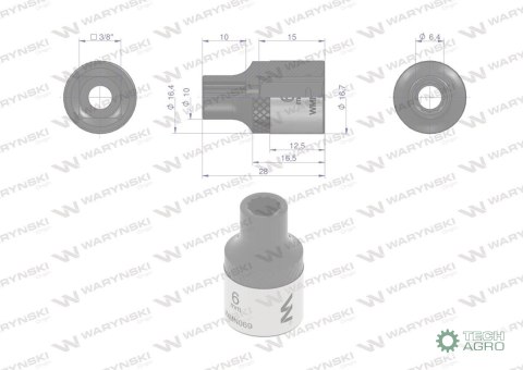 "Nasadka dwunastokątna 3/8"". 6 mm. CrV5 BV30. DIN 3124. Waryński "Nasadka dwunastokątna 3/8"". 6 mm. CrV5 BV30. DIN 3124. Waryński