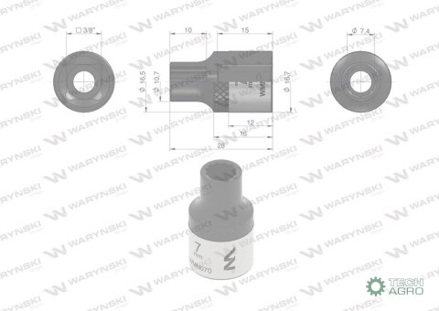 "Nasadka dwunastokątna 3/8"". 7 mm. CrV5 BV30. DIN 3124. Waryński "Nasadka dwunastokątna 3/8"". 7 mm. CrV5 BV30. DIN 3124. Waryński